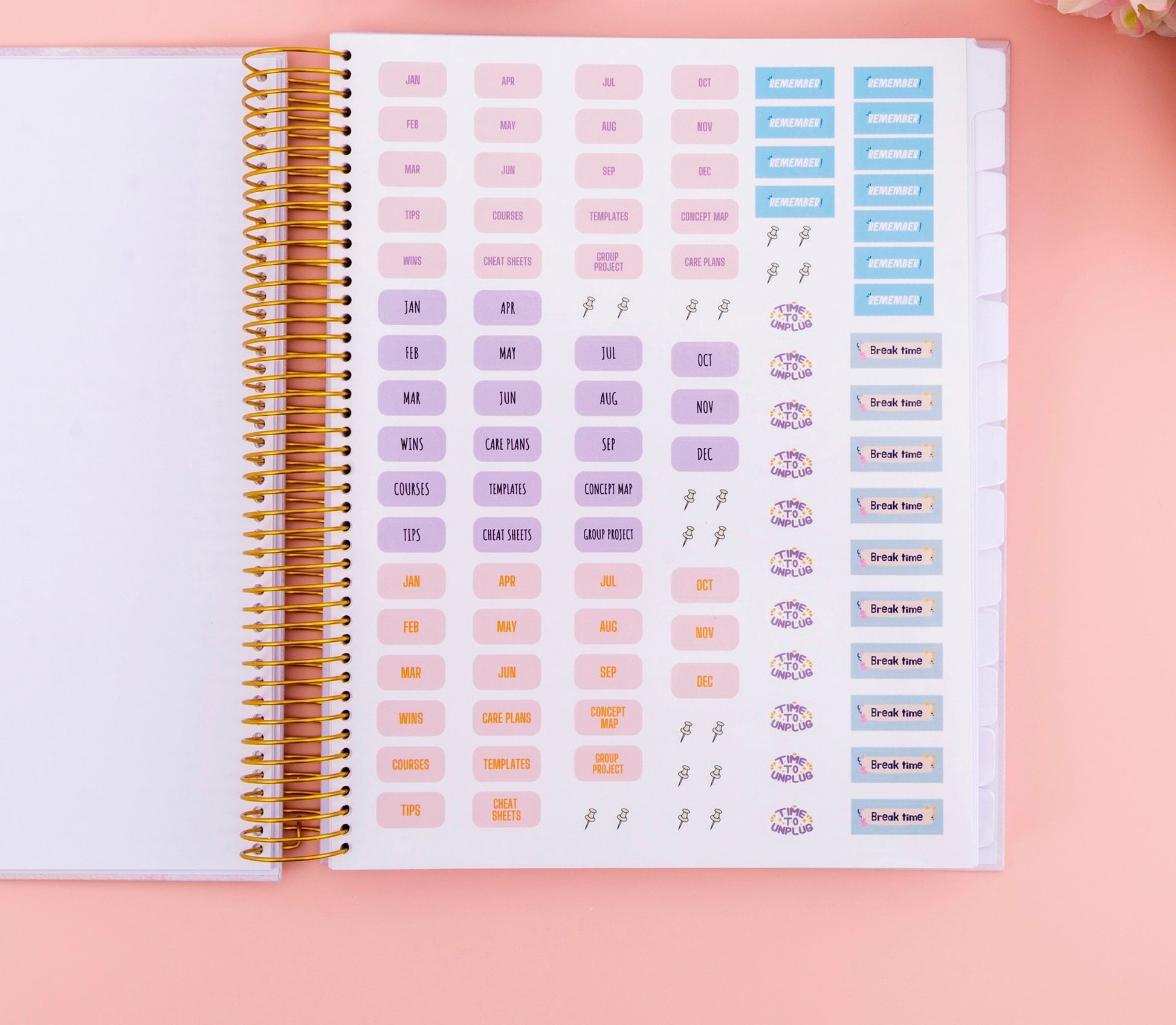 Undated Nursing Student Planner | Hard Cover | Stickers | Templates | Gold Spiral Binding
