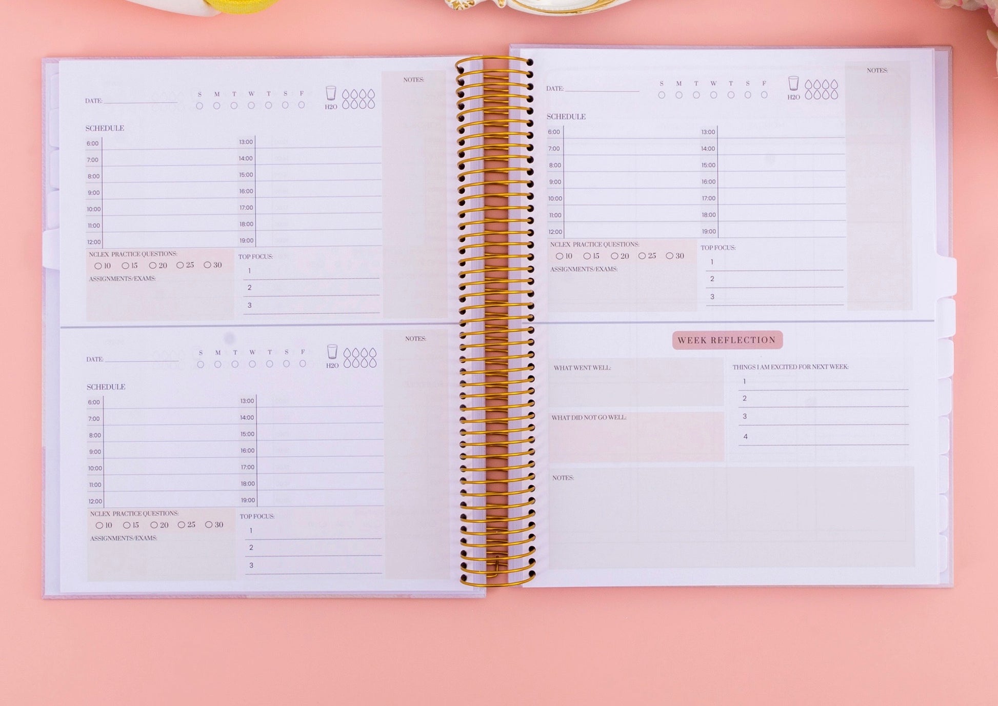 Undated Nursing Student Planner | Hard Cover | Stickers | Templates | Gold Spiral Binding