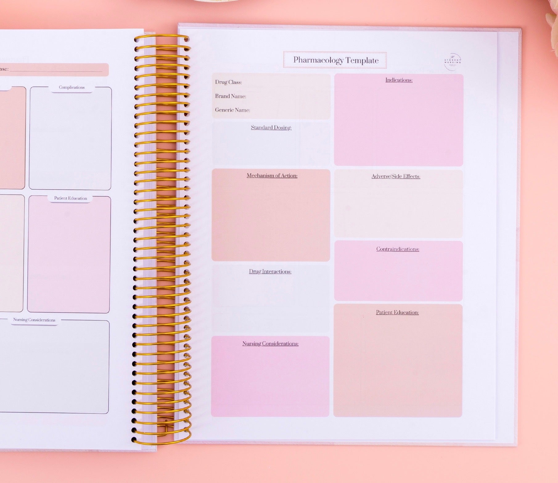 Undated Nursing Student Planner | Hard Cover | Stickers | Templates | Gold Spiral Binding