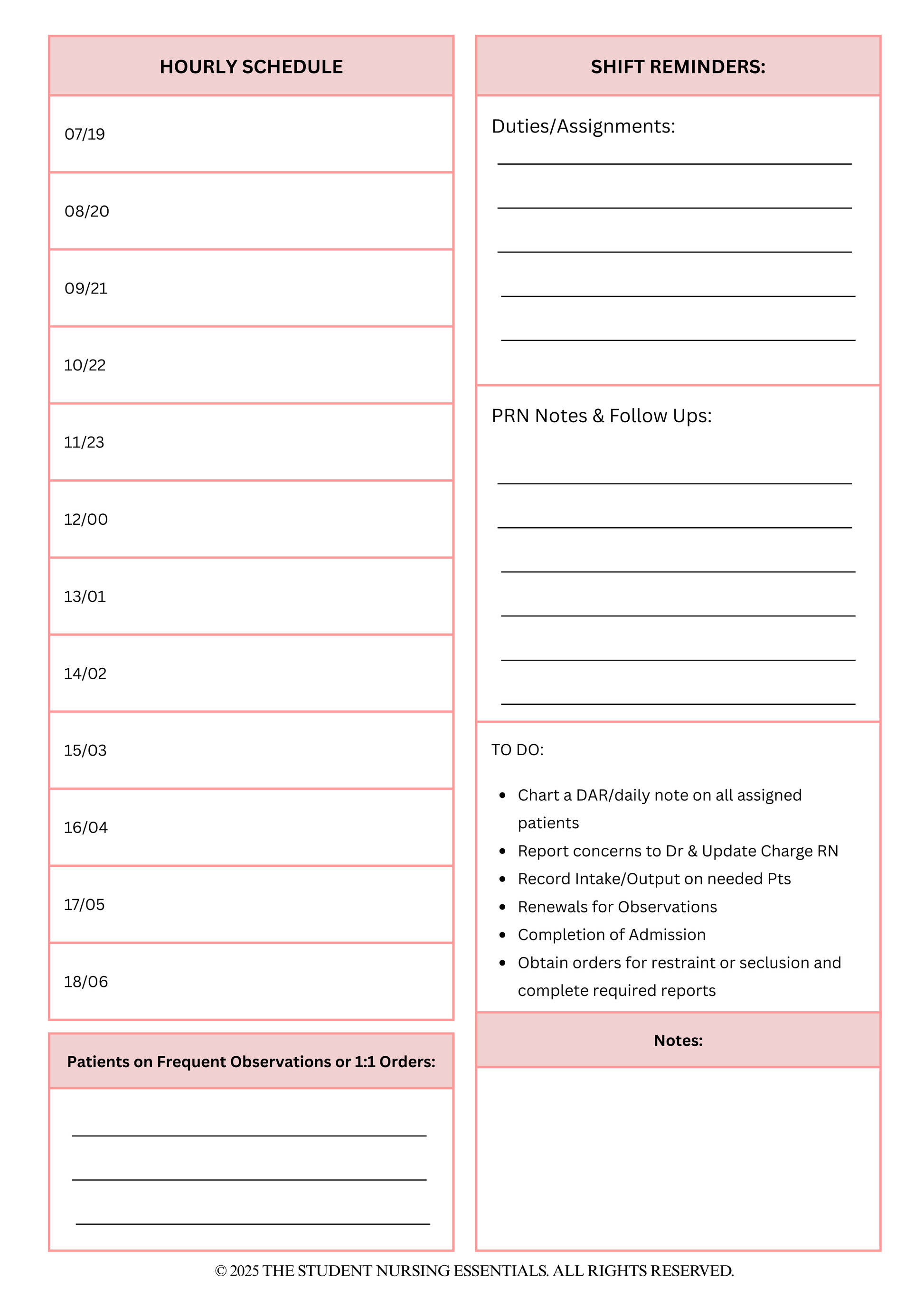 Digital Psych Nursing Shift Sheets| Printable Templates for Clinical Success