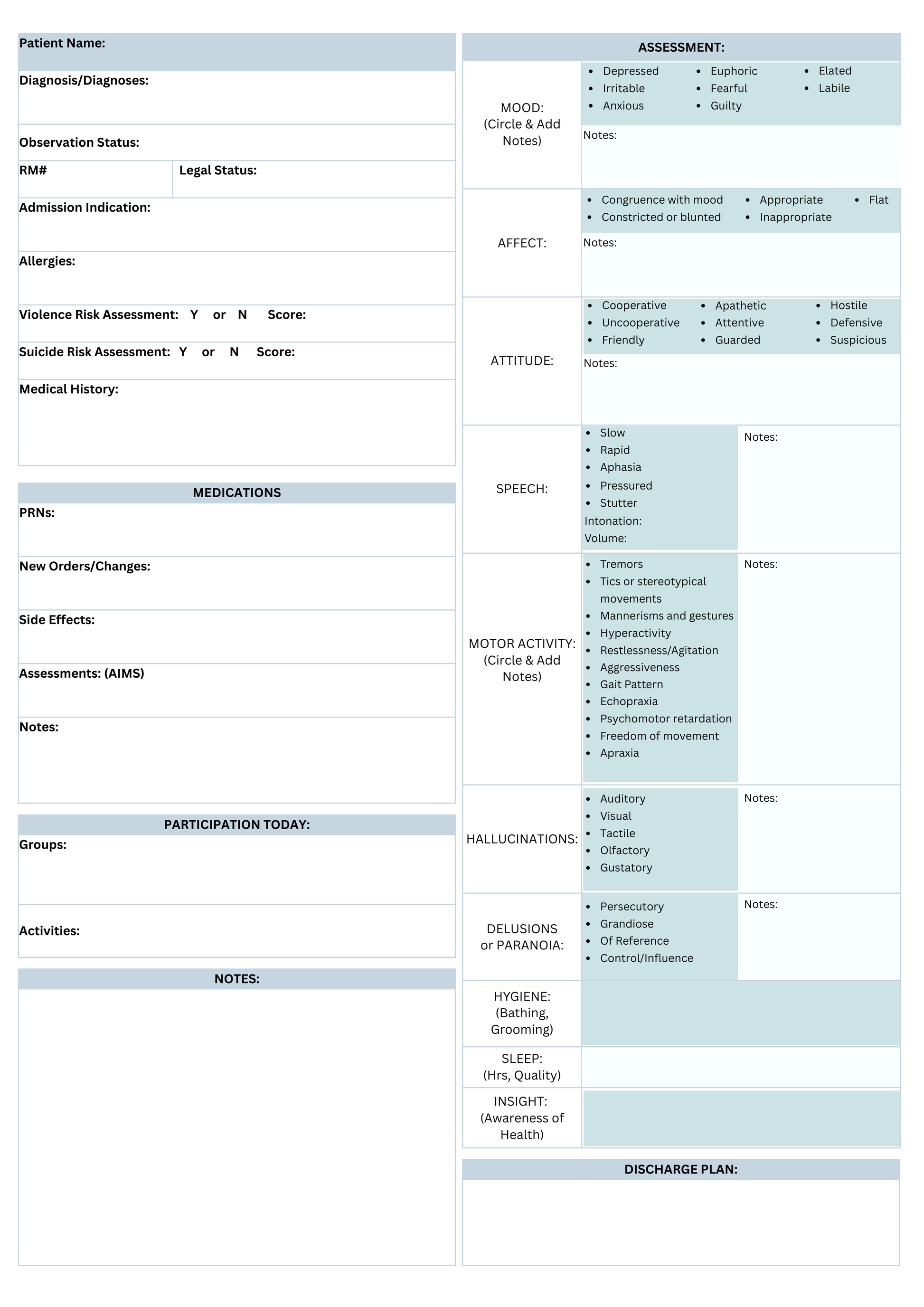 Digital Psych Nursing Shift Sheets| Printable Templates for Clinical Success