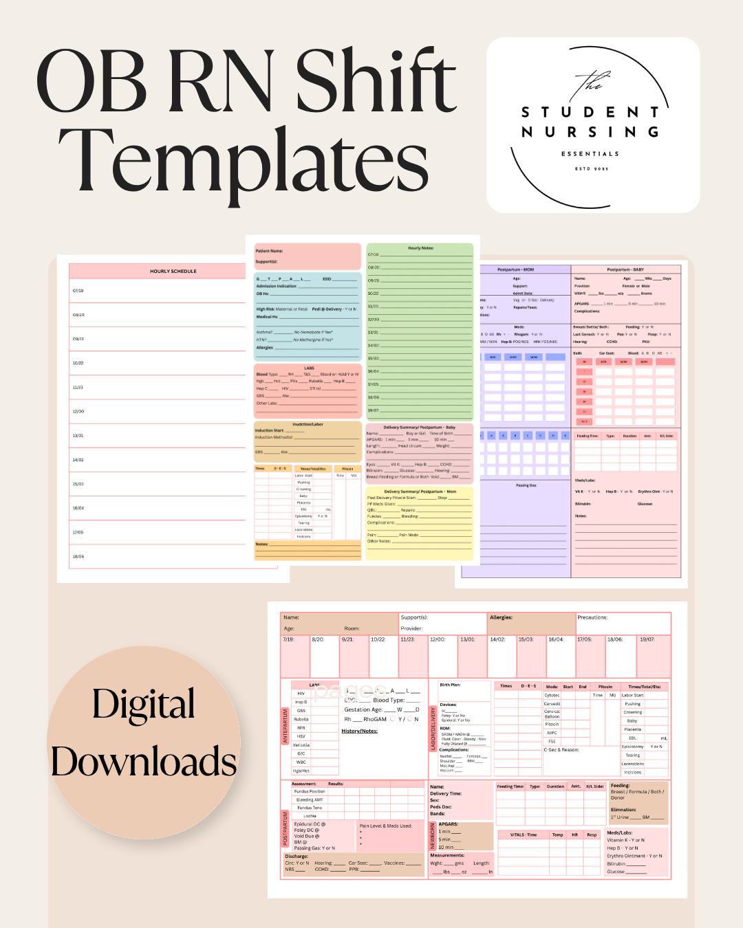 OB | Postpartum | L&D | Shift Report Sheets - Templates - Trackers