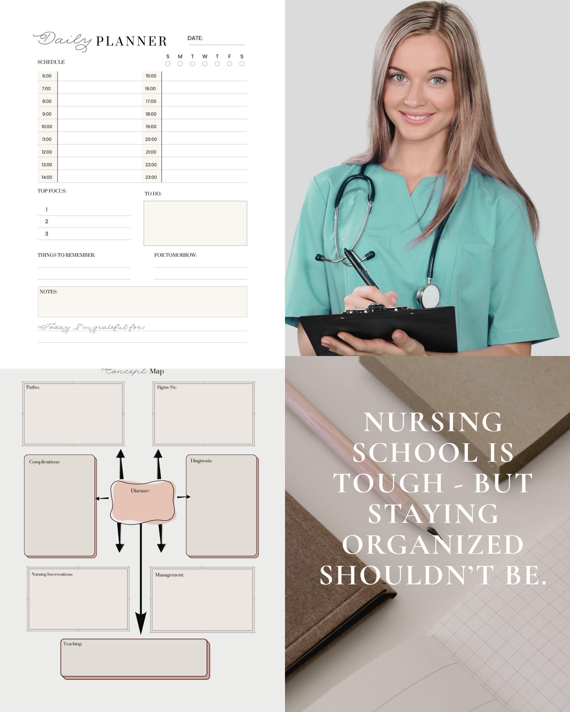 Soft Cover Student Nurse Planner 2025 | Spiral Bound Hard Copy