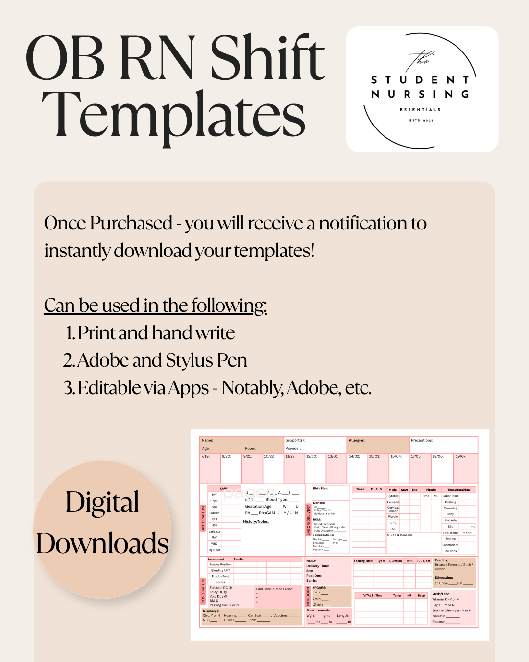OB | Postpartum | L&D | Shift Report Sheets - Templates - Trackers