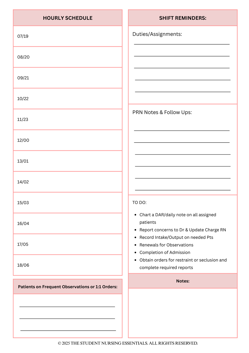 Digital Psych Nursing Shift Sheets| Printable Templates for Clinical Success