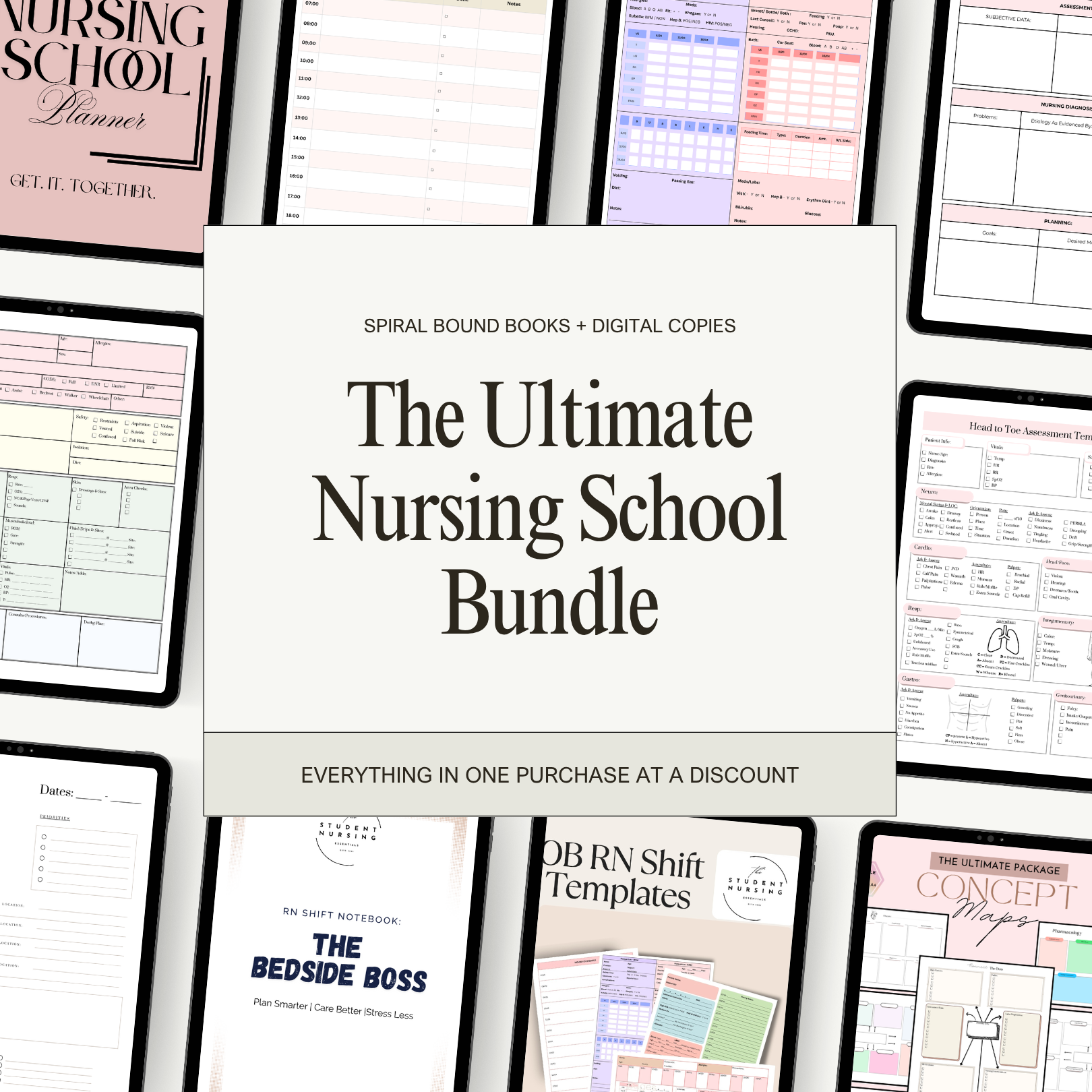 Nursing 2025 Planner + Bedside Boss Shift Notebook + Digital Concept Maps + RN Shift Templates + OB Templates