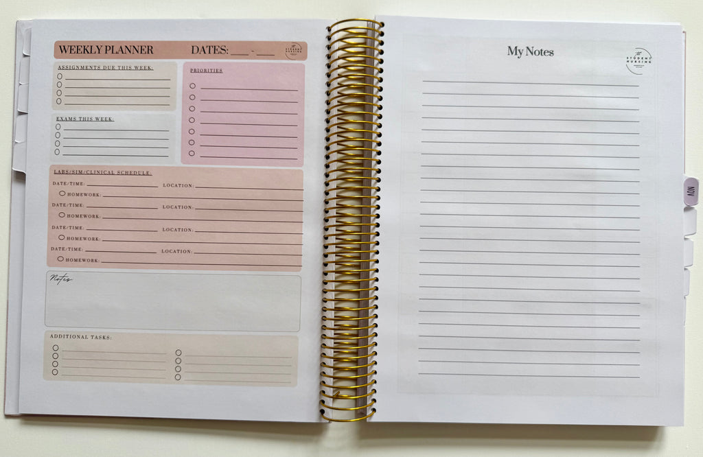 Undated Nursing Student Planner | Hard Cover | Stickers | Templates | Gold Spiral Binding