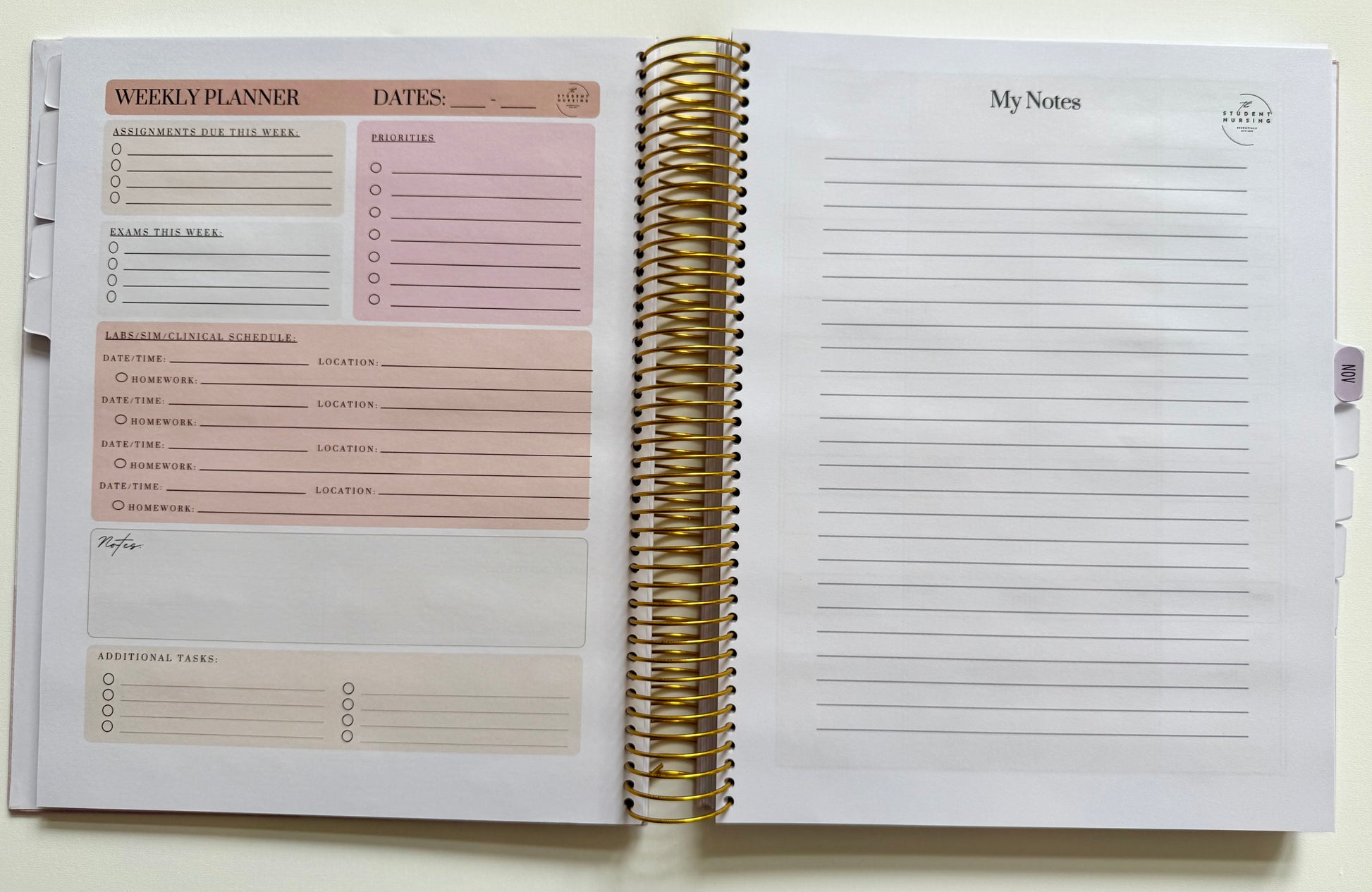 Undated Nursing Student Planner | Hard Cover | Stickers | Templates | Gold Spiral Binding