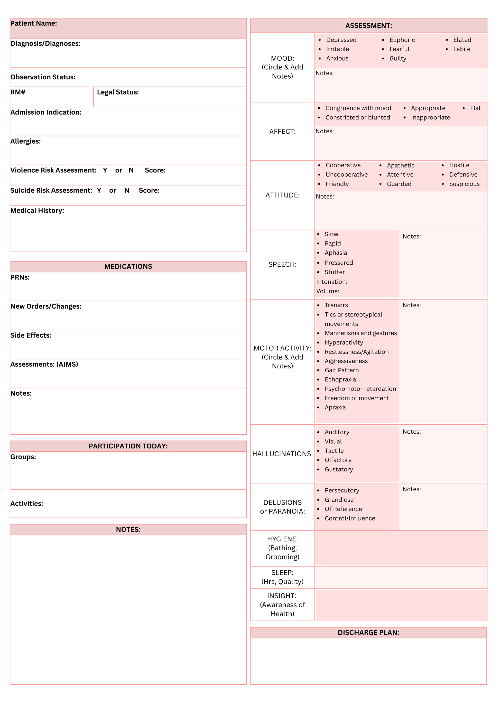 Digital Psych Nursing Shift Sheets| Printable Templates for Clinical Success