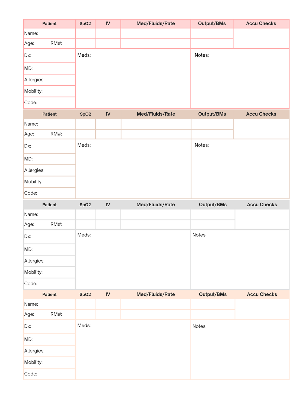 Digital RN Shift Templates