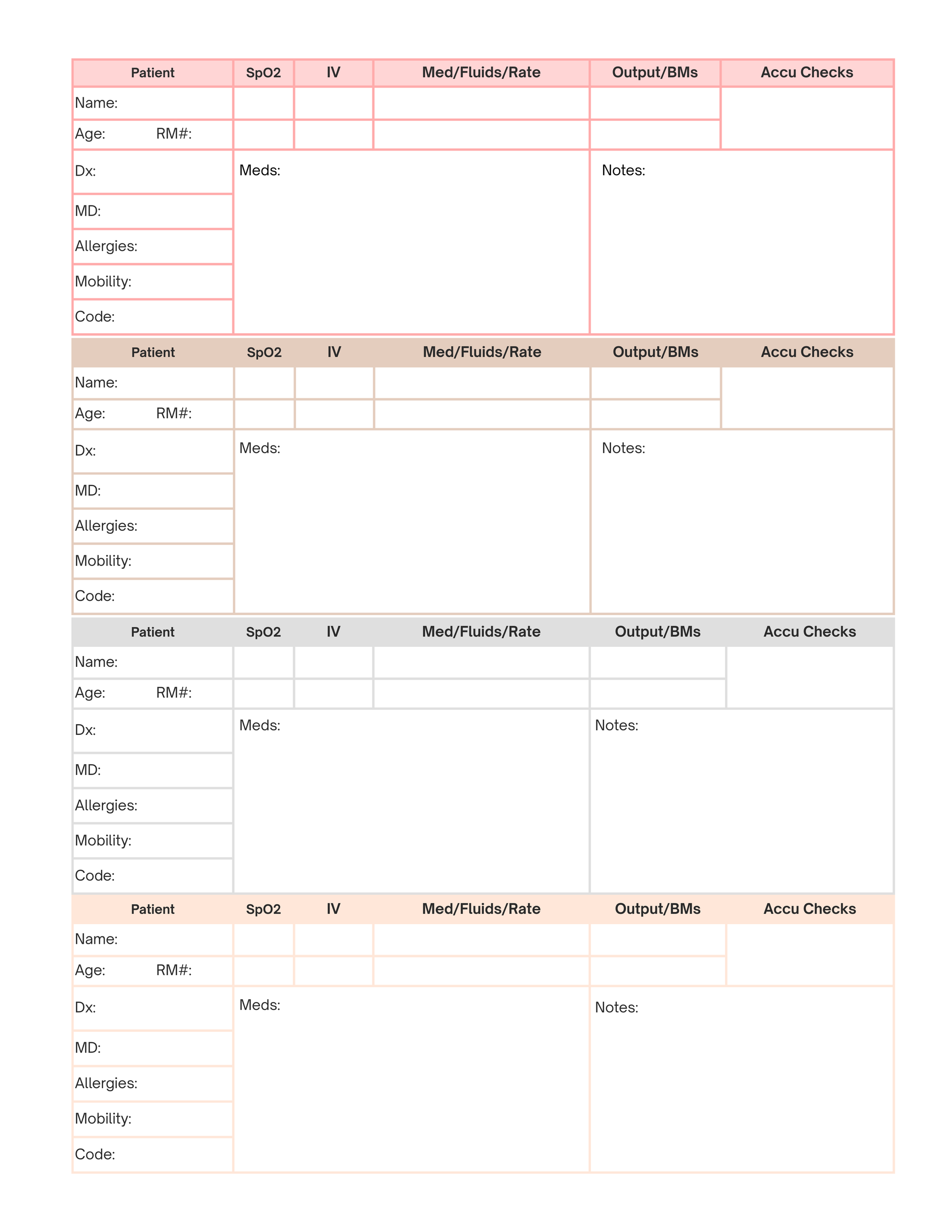 Digital RN Shift Templates