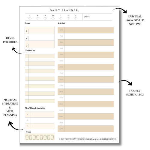 All-In-One Daily Planner Pad: Tear-Away Notepad with Hourly Scheduling & Wellness Tracking